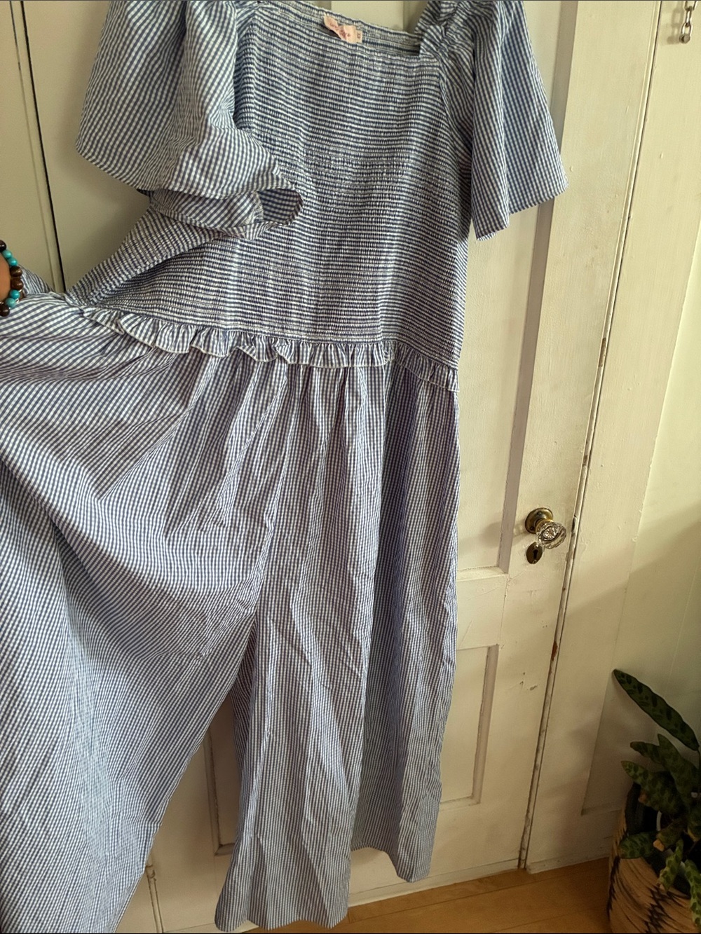 Ivy City Co Blue Striped Seersucker Jumpsuit